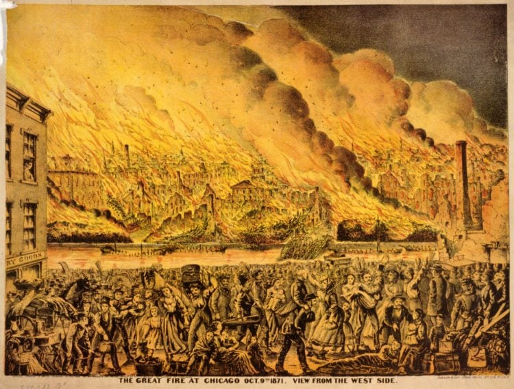 Artist's despiction of the Great Chicago Fire.