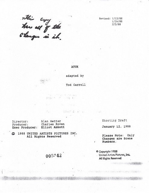 The front cover of the script.