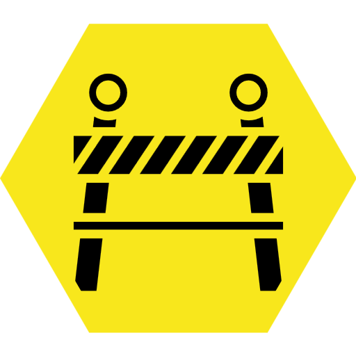 A yellow hexagon with a safety barricade symbol on it.