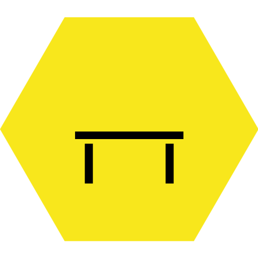 A yellow hexagon with a simple black table on it.