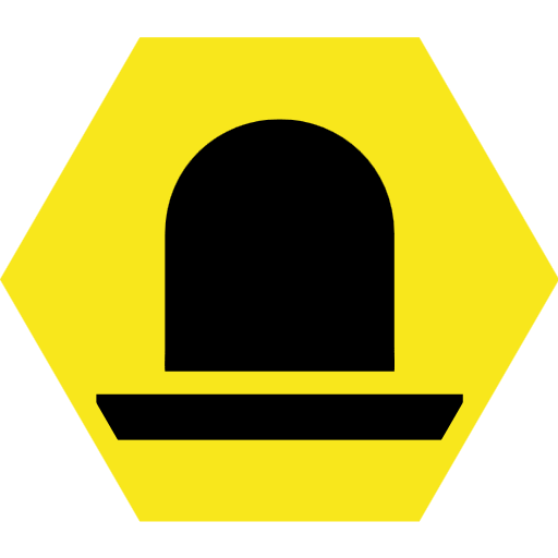 A yellow hexagon with a round-topped black tombstone on it.
