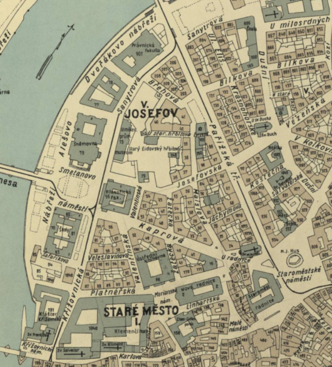 A historical map of Prague's Old Town