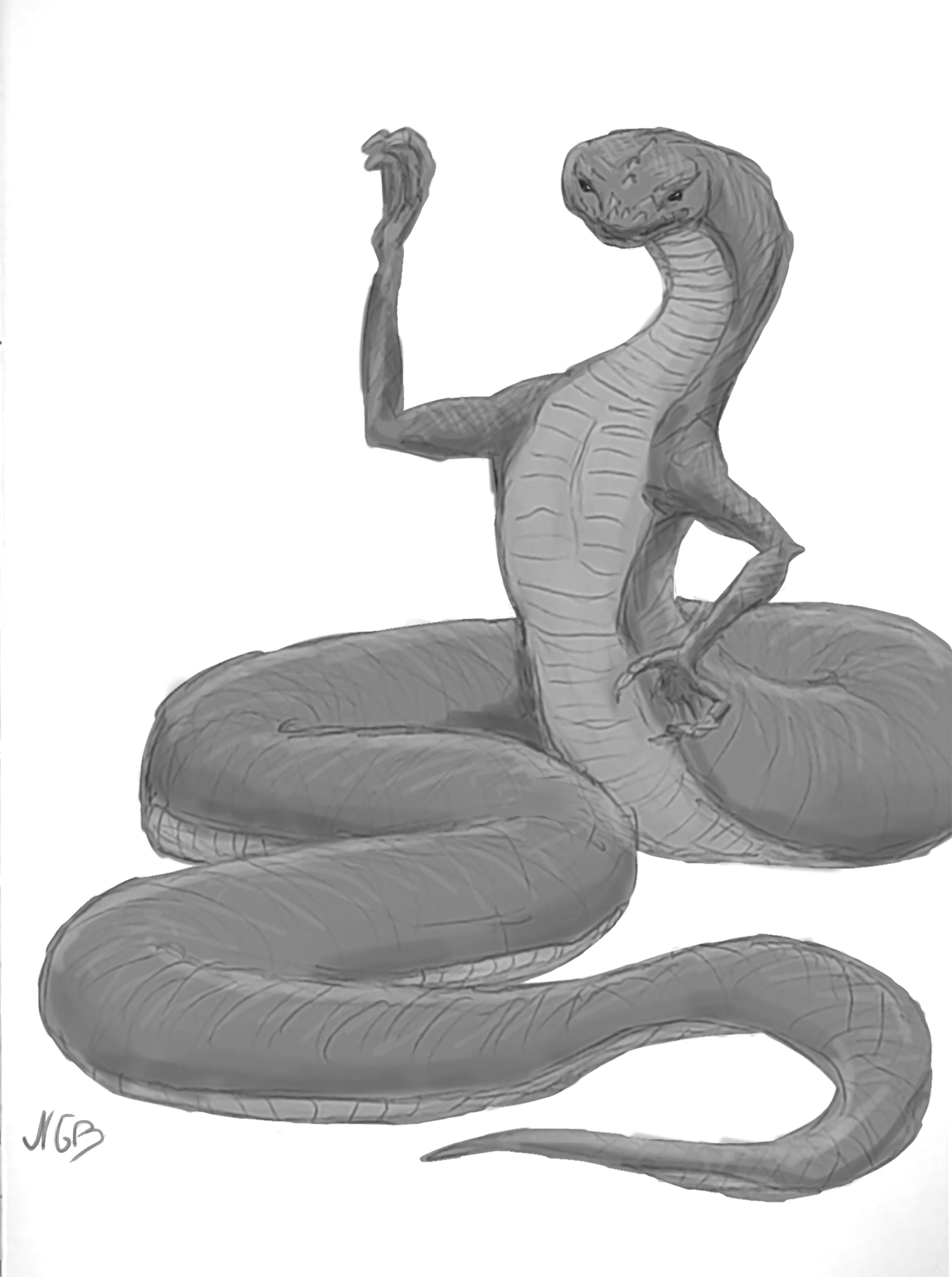 A black-and-white sketch of a lindwurm.
