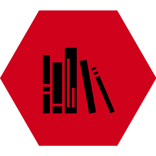 A red hexagon with several books on it.